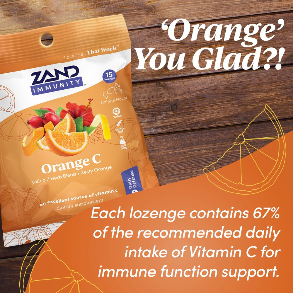 Zand Immunity Orange C Herbalozenge | Vitamin C Throat Drops W/ Soothing Herb Extracts | Non-Gmo (3 Bags, 15 Lozenges)