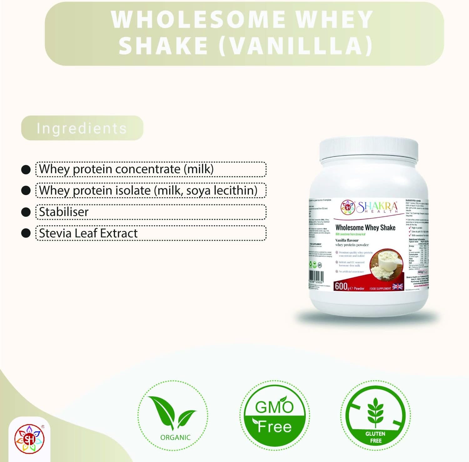 Wholesome Whey Protein Shake (Vanillla) - Spirituality, Science & Supplements by Shakra Health