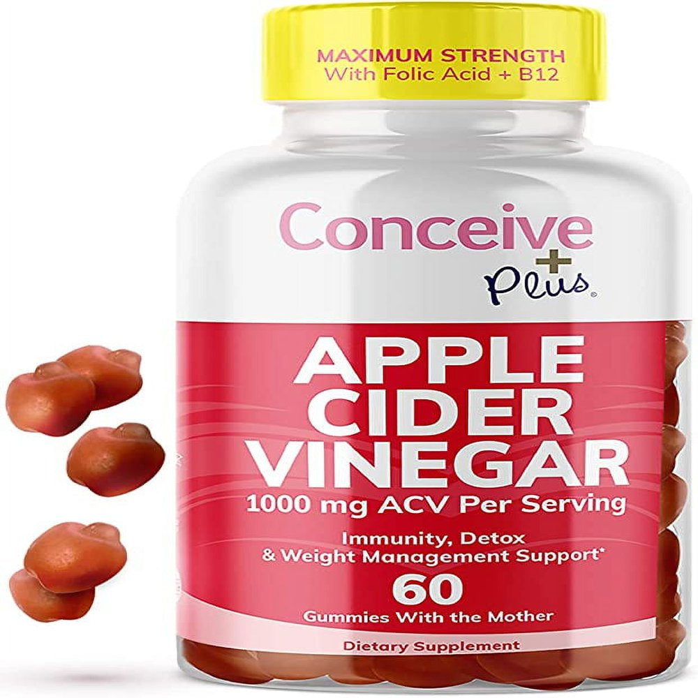 CONCEIVE plus Apple Cider Vinegar Gummies - Potent ACV Gummies with the Mother - Delicious Apple Vinegar Gummy for Immunity, Digestive Health, Energy Boost - Vegan, Non-Gmo, Gluten-Free - 60 Count