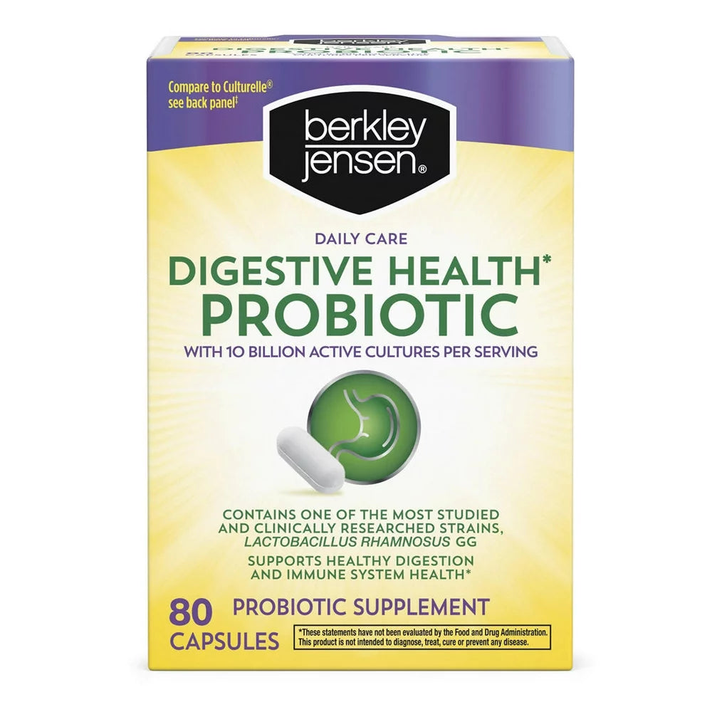 B.J Digestive Health Probiotic, 80 Vegetarian Capsules Lactobacillus GG 10 Billion Cells | Compare to Culturelle Digestive Health Probiotic Active Ingredients