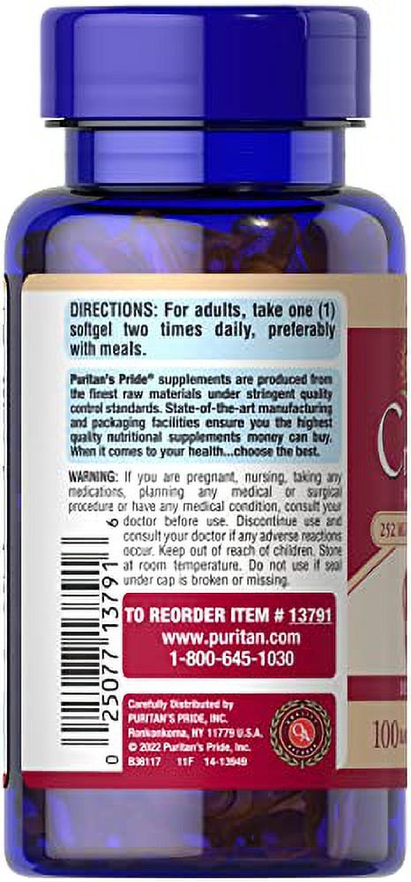 Triple Strength Cranberry Fruit Concentrate 12,600 Mg, Supports Urinary and Bladder Health, 100 Count by Puritan'S Pride