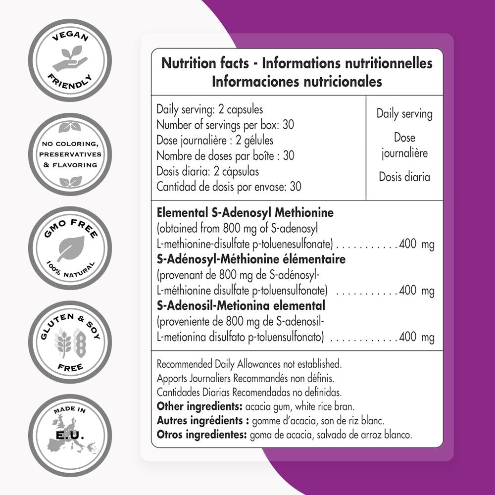 Supersmart - Sam-E 200 Mg (S-Adenosyl Methionine) - Joint Supplement - Mood Support - Liver Detox | Non-Gmo & Gluten Free - 60 DR Capsules