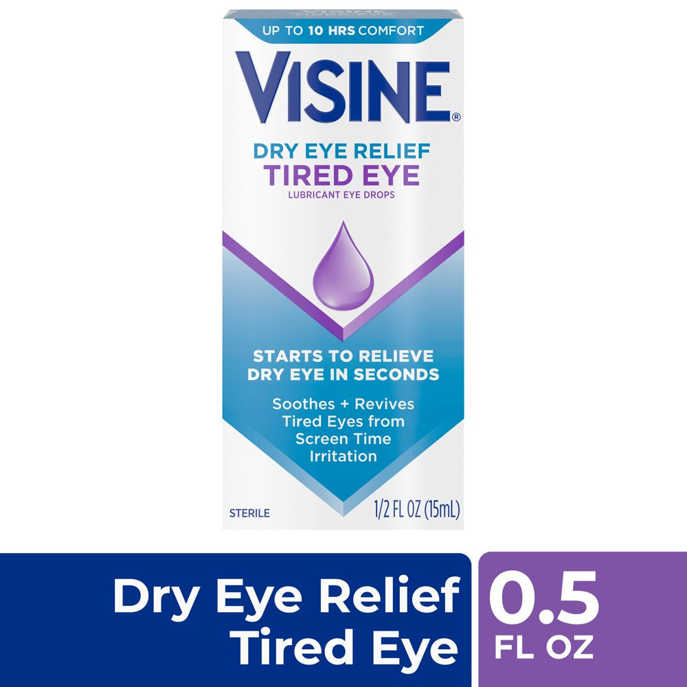 Visine Dry Eye Relief Tired Eye Lubricant Eye Drops, 0.5 Fl. Oz