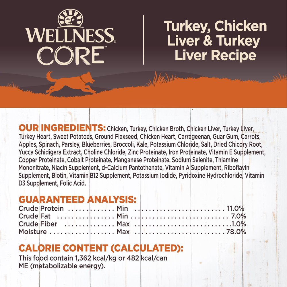 Wellness CORE Natural Wet Grain Free Canned Dog Food, Turkey & Chicken, 12.5-Ounce Can (Pack of 12)