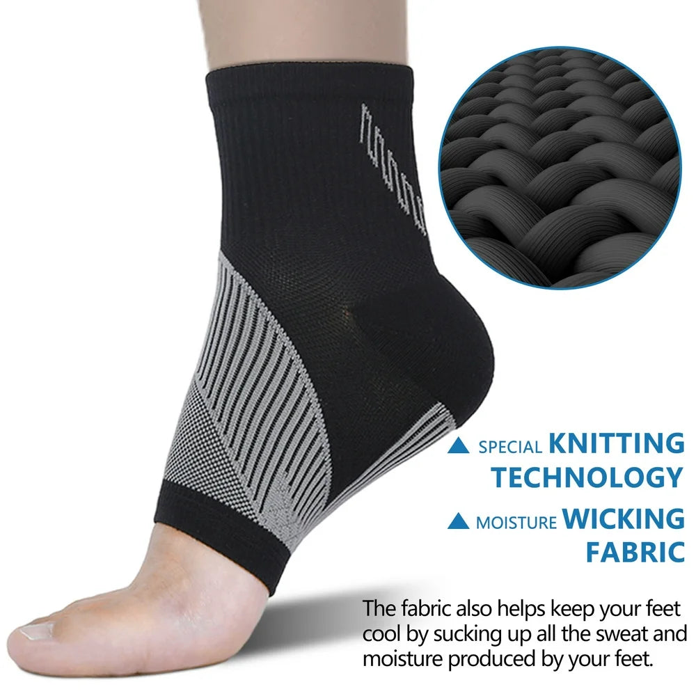 Ankle Brace Compression Sleeve (1 Pair) for Neuropathy Pain, Achilles Tendonitis & Plantar Fasciitis Relief - Foot Brace, Toeless Ankle Support Compression Socks for Women and Men (Black, L)