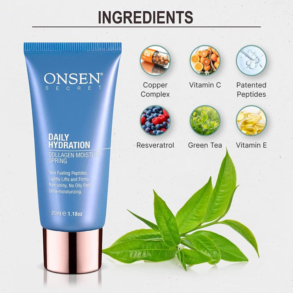 Onsen Secret anti Aging Collagen Cream Organic Daily Hydration Day and Night Cream anti Wrinkle Face Cream Skin Firming Face Moisturizer for Women with Peptides & Vitamin C Made in USA 1.18 Fl Oz