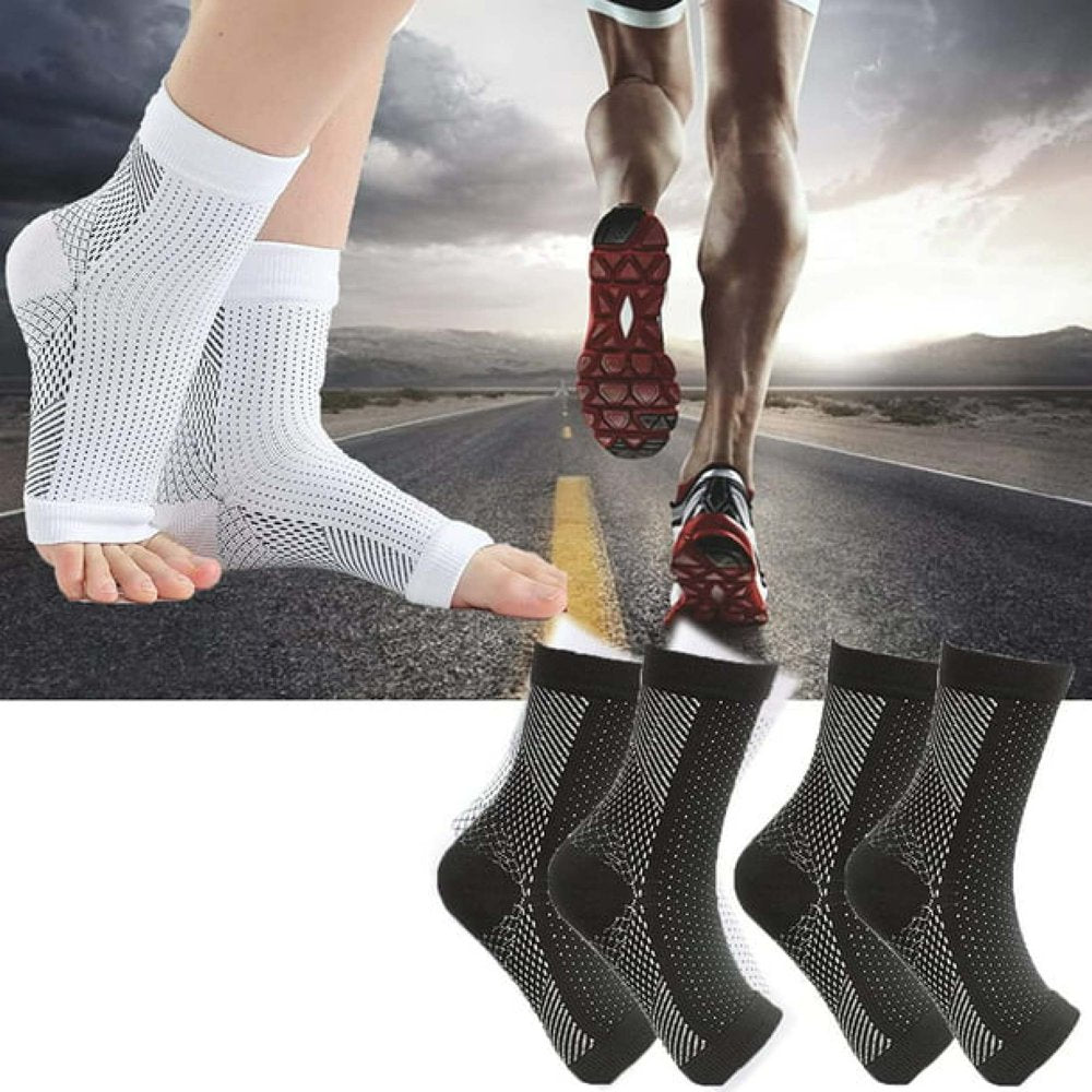 JAWSEU 1 Pair of Soothe Socks for Neuropathy Pain Arch Support Soothesocks for Men and Women for Cycling Running Sports Black White L/XL