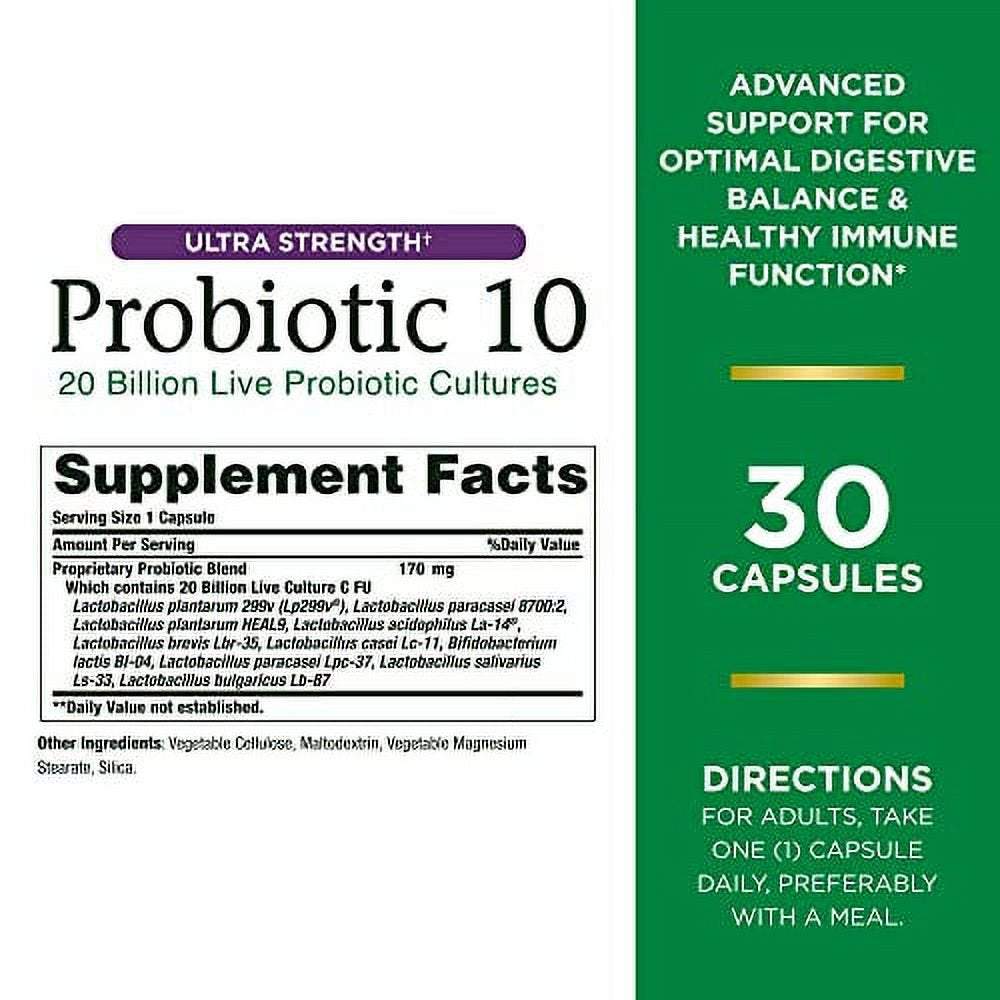 Natureâ€™S Bounty Probiotic 10, Ultra Strength Daily Probiotic Supplement, Support for Digestive, Immune and Upper Respiratory Health, 1 Pack, 30 Capsules