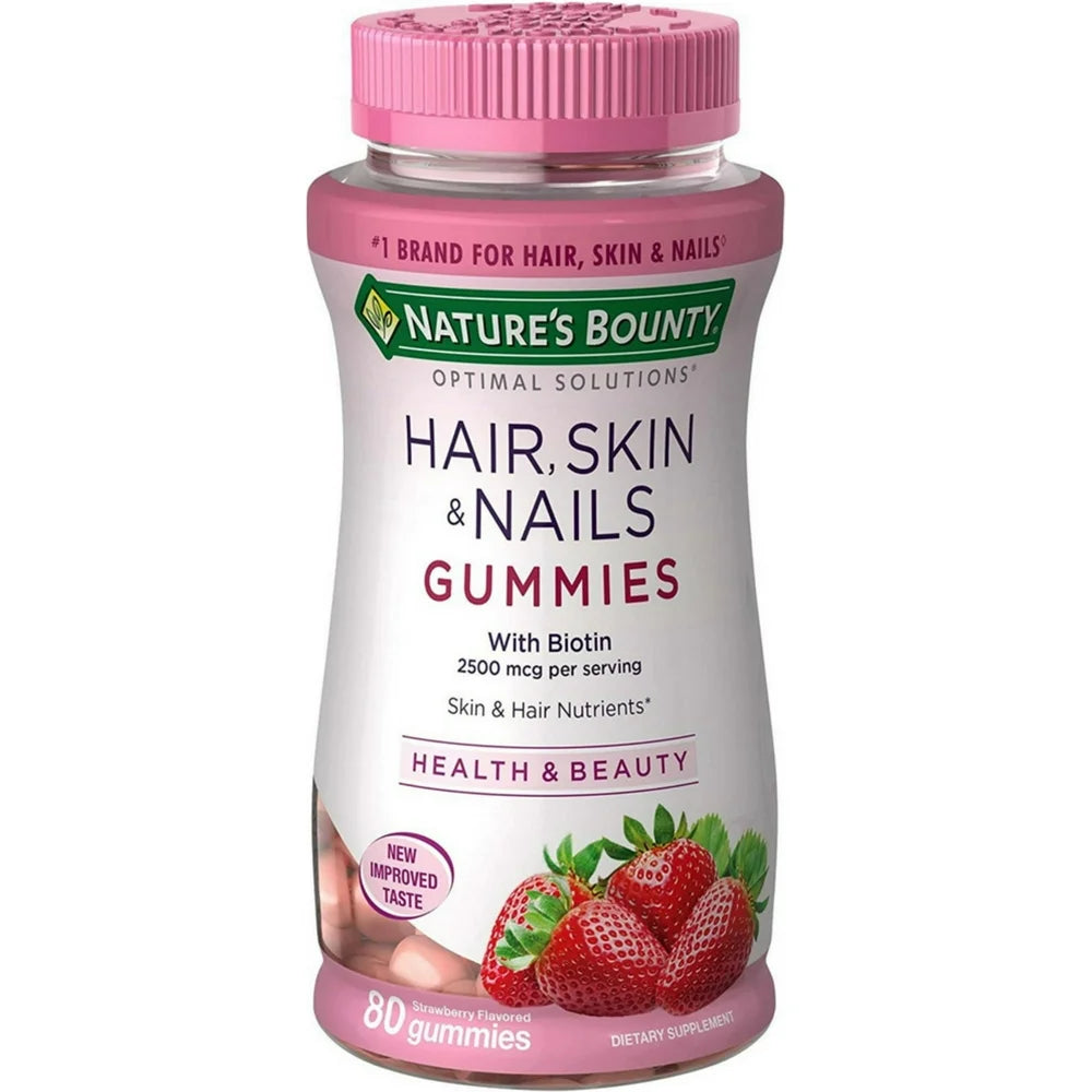 Nature'S Bounty Optimal Solutions Hair, Skin and Nails Gummies with Biotin, Strawberry Flavored 80 Ea (Pack of 2)