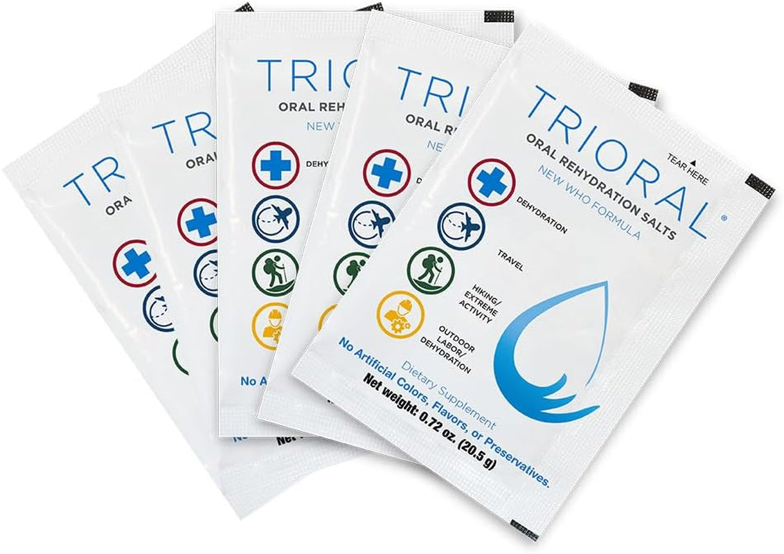 TRIORAL Rehydration Electrolyte Powder - WHO Hydration Supplement Salts Formula - Combat Dehydration from Workouts, Excessive Fluid Loss and Much More - 50 Drink Mix Packets