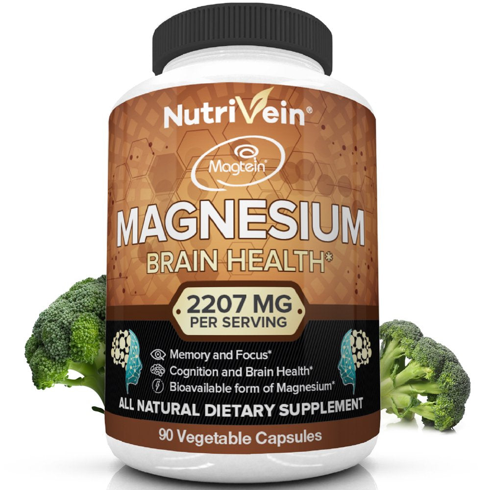 Nutrivein Magnesium L-Threonate (Mgt) - 90 Capsules - Boosts Brain Health, Memory & Focus