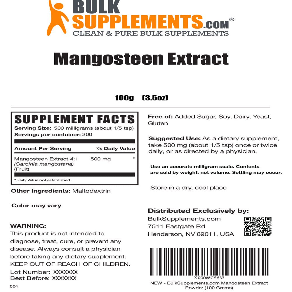 Bulksupplements.Com Mangosteen Extract, Mangosteen Fruit Extract for Immune Support and Brain Support (100 Grams - 3.5 Oz - 200 Servings)