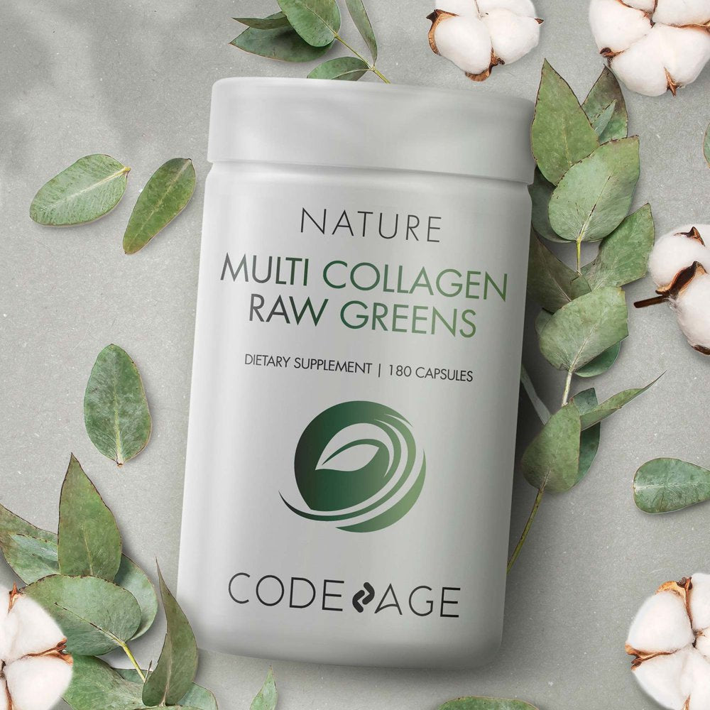 Codeage Multi Collagen Raw Greens, 5 Types Collagen Peptides Capsules, Organic Fruits & Vegetables, 180 Ct