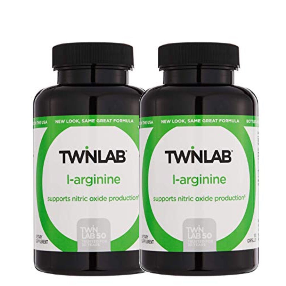 Twinlab L ARGININE 500MG - 100 Cap- Supports Nitric Oxide Production | Free Form Amino Acid (Pack of 2)