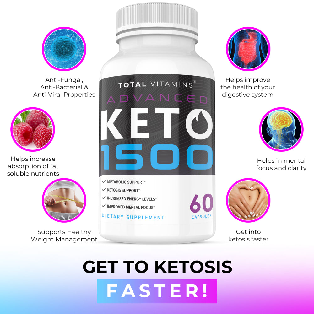 Keto Diet Pills Advanced 1500 BHB Weight Loss Exogenous Ketones Rapid Ketosis 60 Capsules