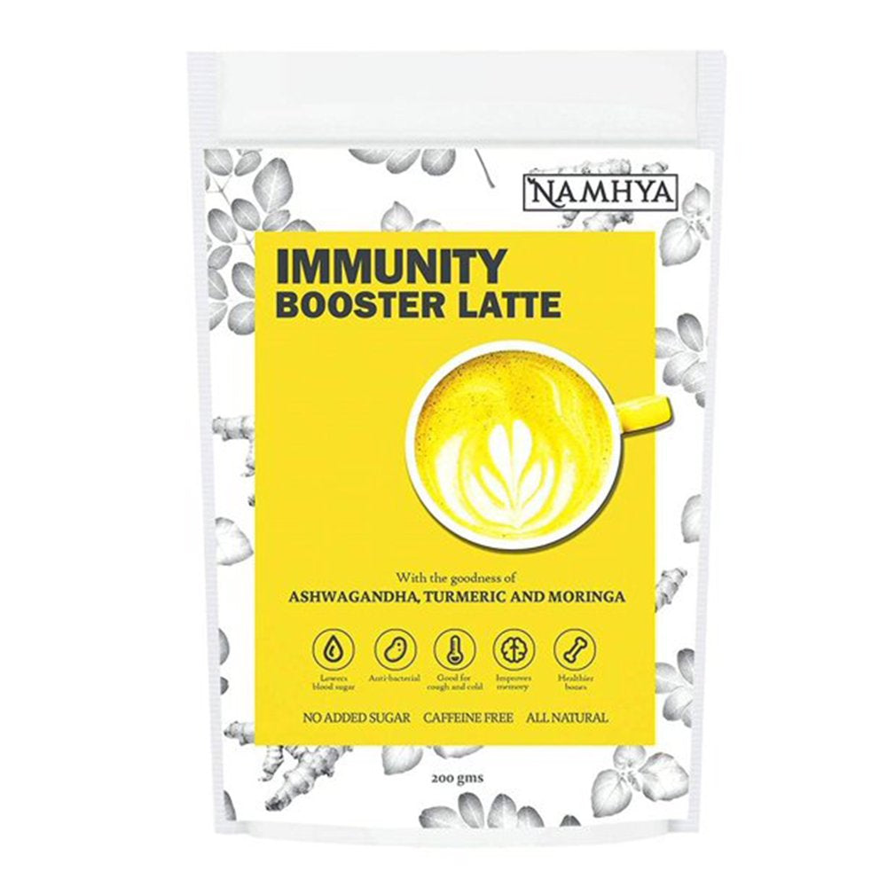 NAMHYA Immunity Booster Latte, 100% Natural with Goodness of Turmeric, Ashwagandha, Coconut Flakes, Tulsi (Basil) & Moringa, 3.53 Oz (100 Grams)