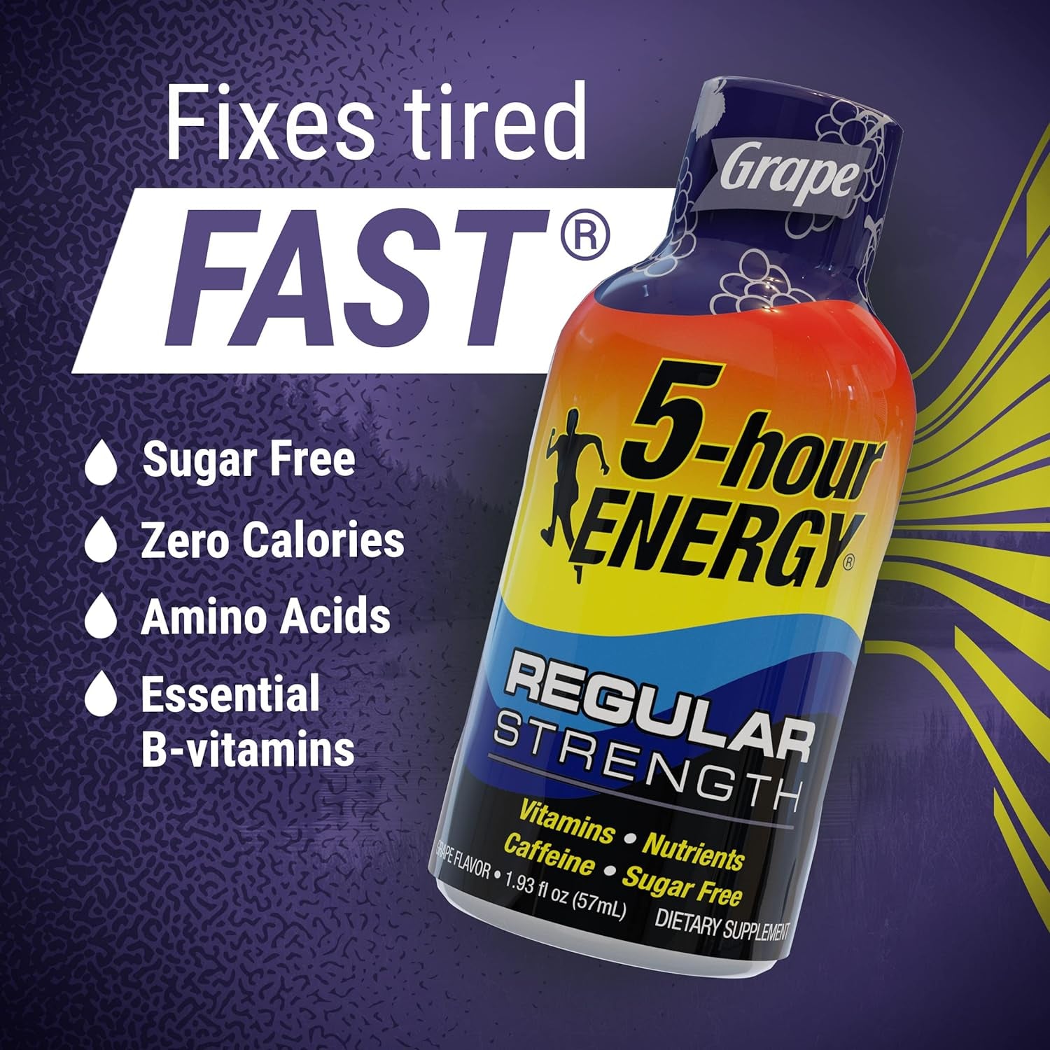 5-Hour ENERGY Shots Regular Strength | Grape Flavor | 1.93 Oz. 30 Count | Sugar Free 4 Calories | Amino Acids and Essential B Vitamins | Dietary Supplement | Feel Alert and Energized