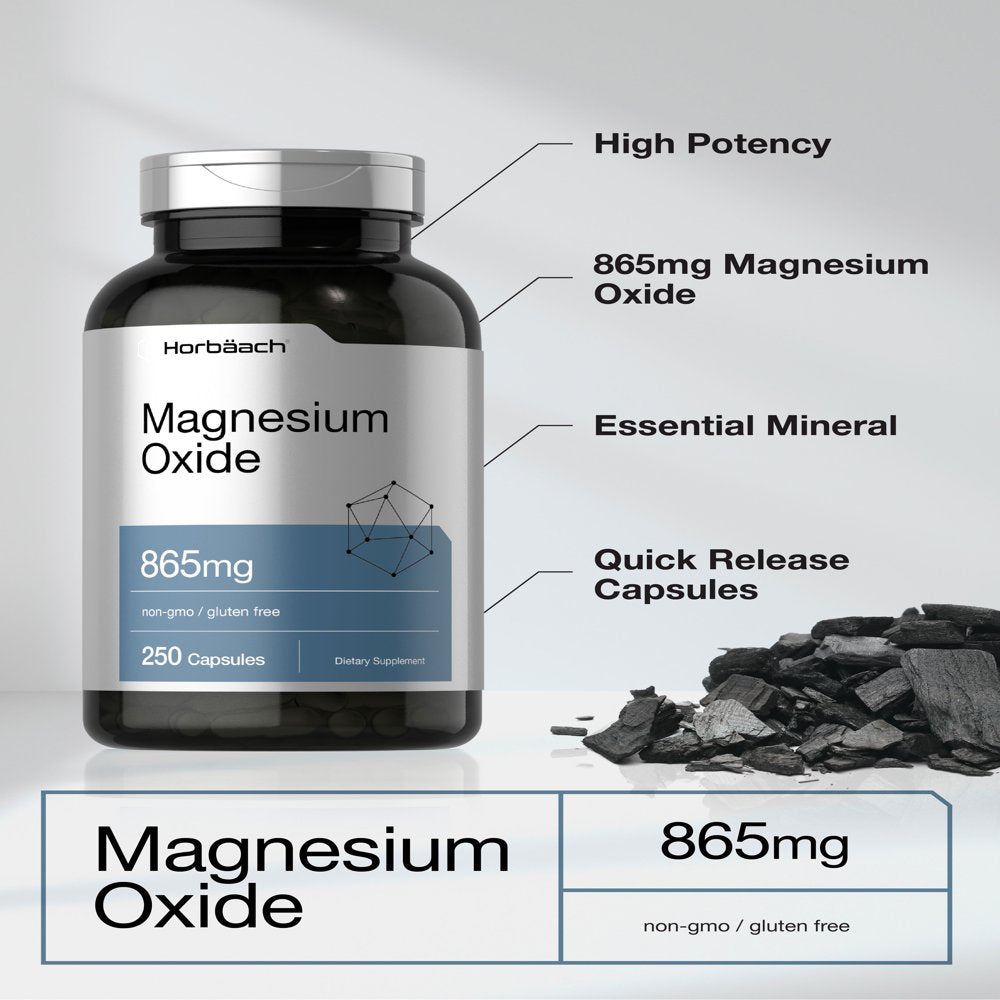 Magnesium Oxide | 865 Mg | 250 Capsules | by Horbaach