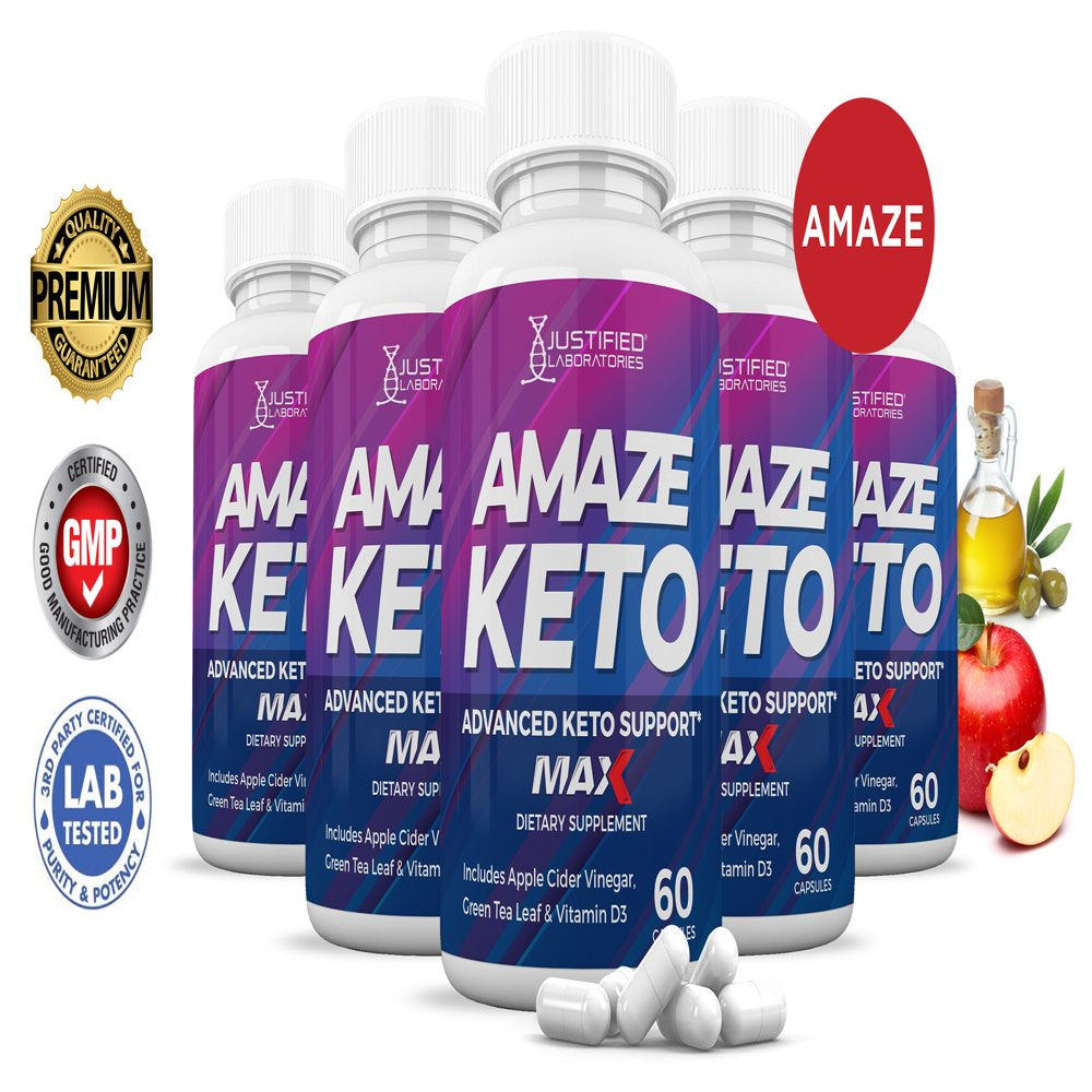 (5 Pack) Amaze Keto ACV MAX Pills 1675Mg Alternative to Gummies Dietary Supplement 300 Capsules