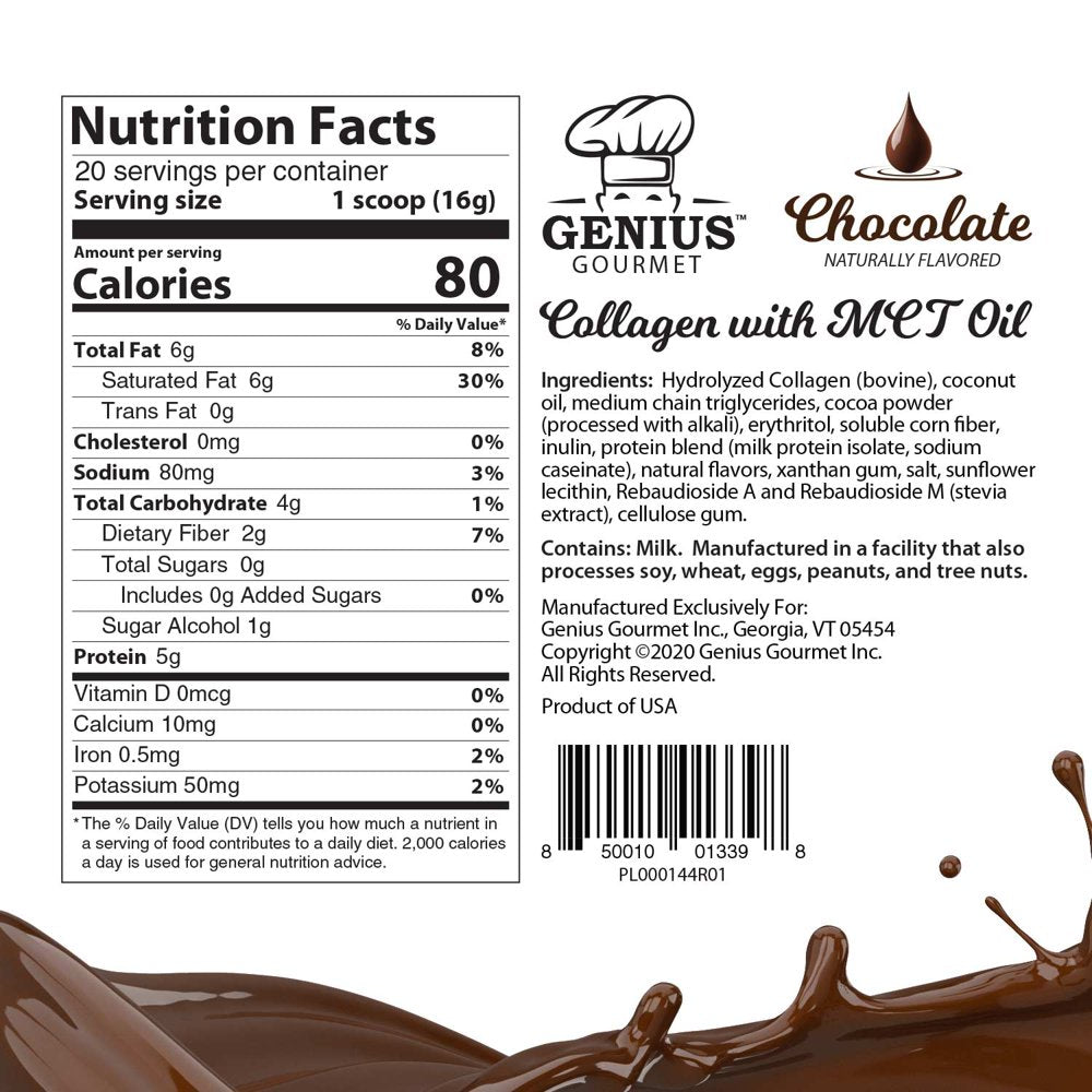 Genius Gourmet Keto Collagen Powder with MCT OIL - Chocolate