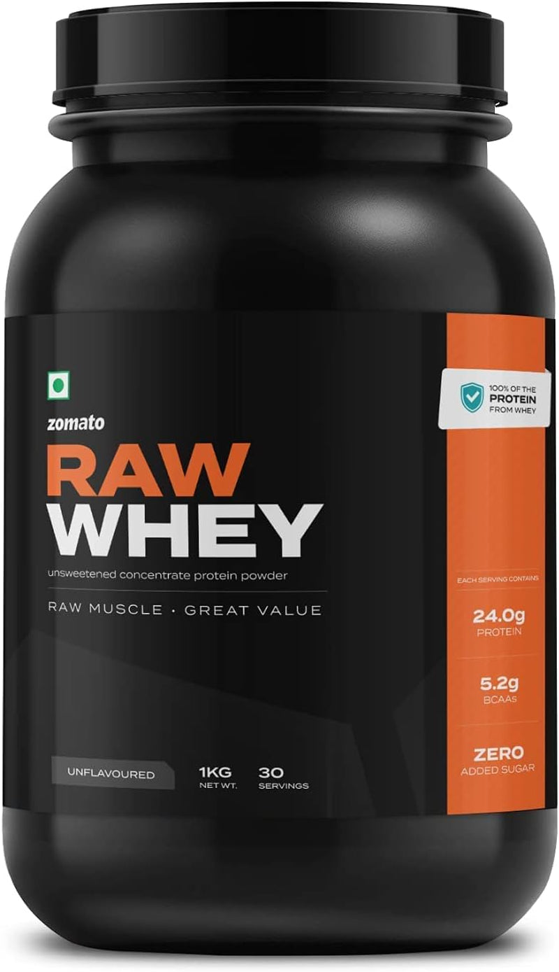 SPEC Zomato Raw Whey Concentrate (Unflavoured) | 24G Protein, 5.2G BCAA, Raw Whey Imported from Europe - No Additives | 1 Kg/2.2 Lbs - 30 Scoops