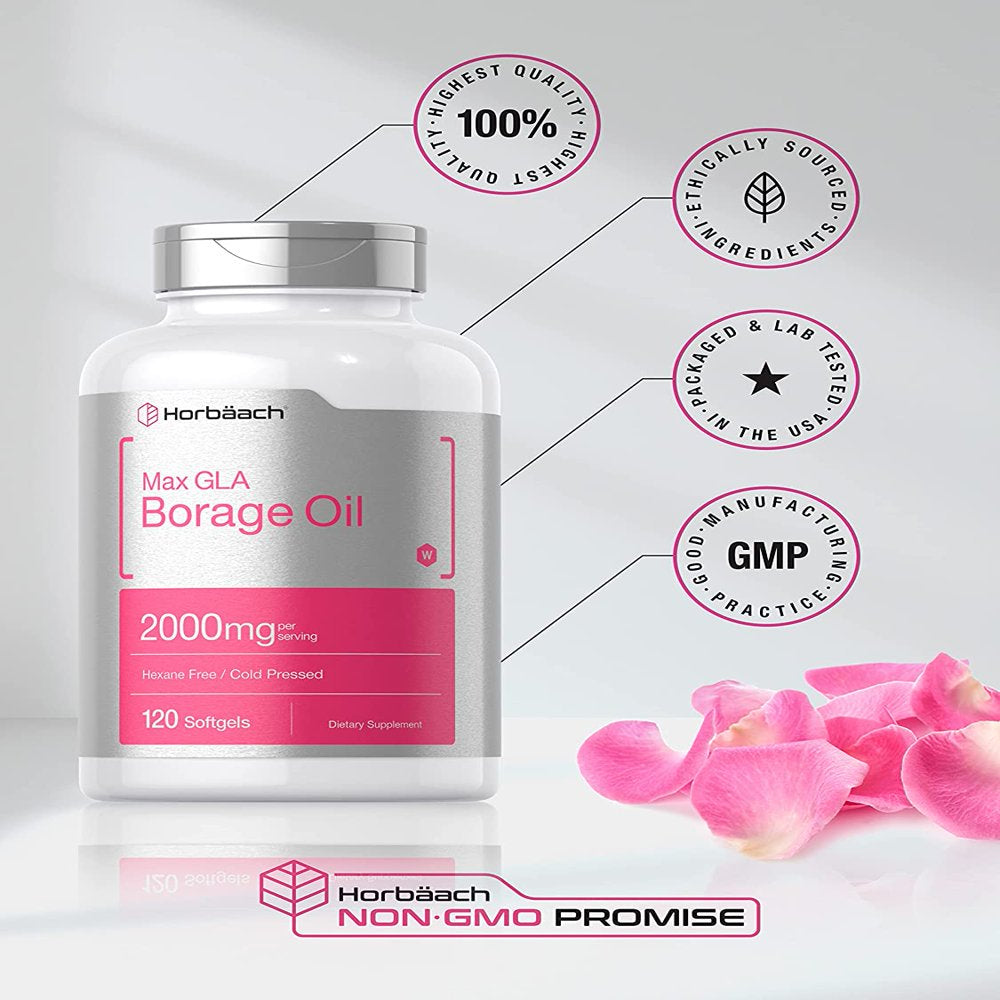Borage Oil Capsules 2000 Mg | 120 Softgels | 380Mg of GLA | by Horbaach