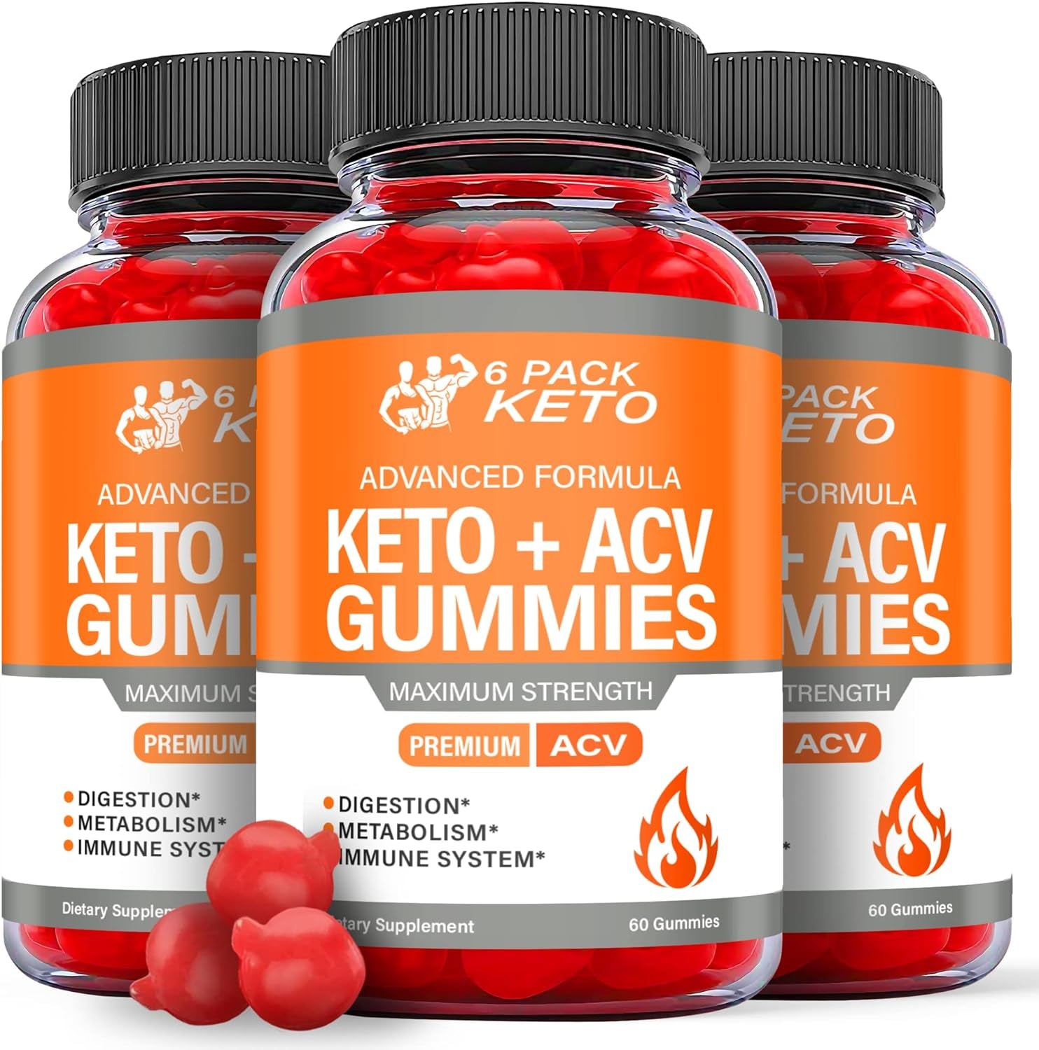 (3 Bottles) 6 Pack Keto ACV Gummies - 6 Pack Keto Gummies, 6 Pack Keto Gummies with Apple Cider Vinegar - Vegan, Non GMO - Advanced Formula Keto Supplement (180 Gummies)