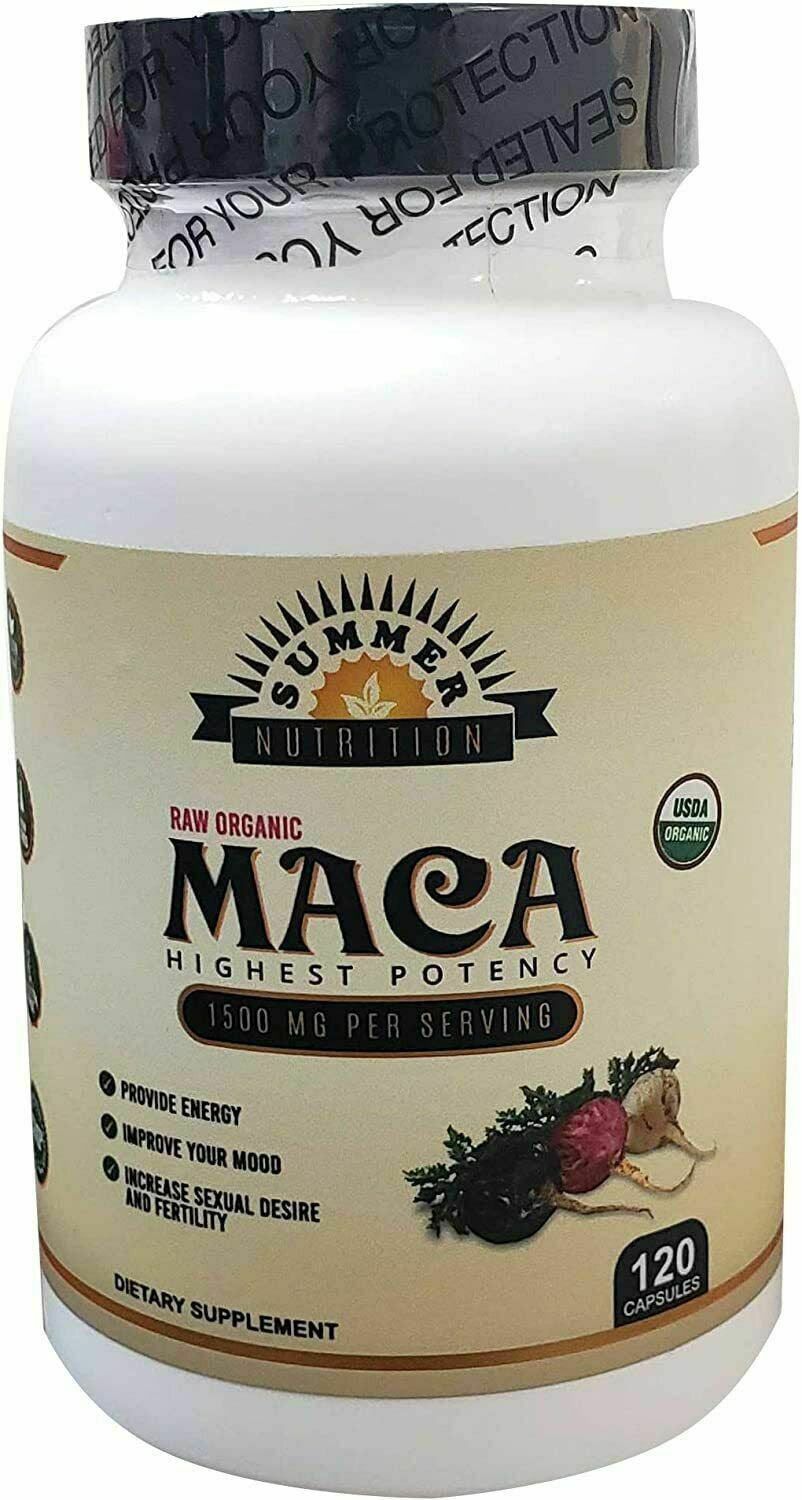 100% Maca - Peruvian & Organic - Summer Nutrition 120 Capsules 1500Mg Sexual Health Energy Sexual Health Fertility