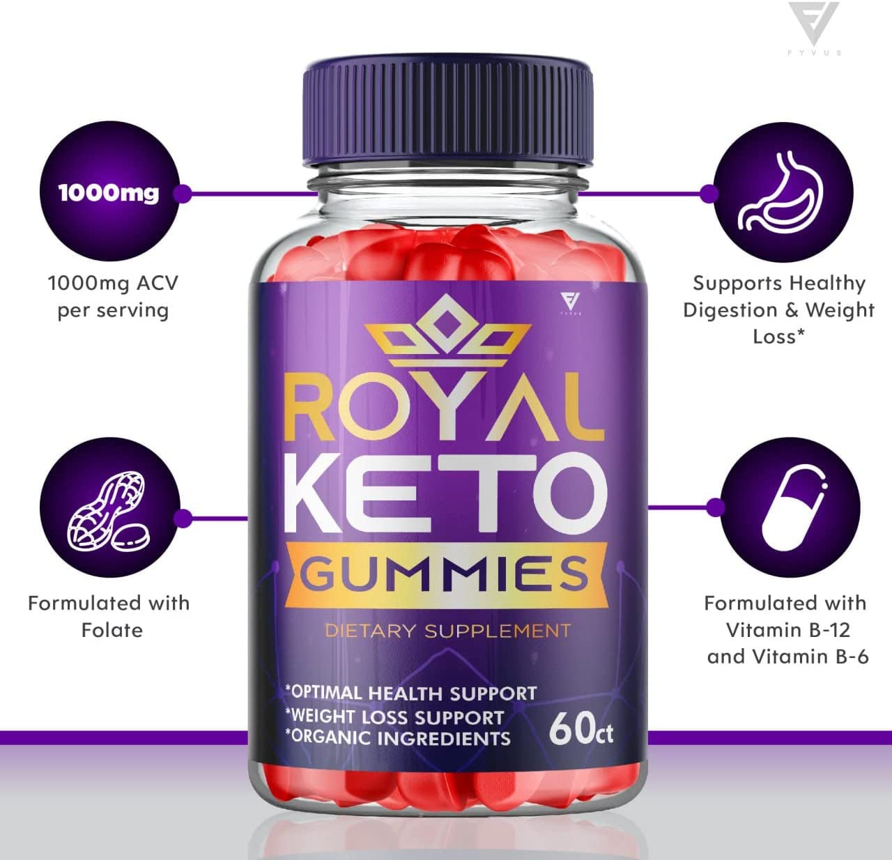 (2 Pack) Royal Keto Gummies Weight Loss ACV - Royal Keto ACV Belly Diet Royalketo Keto+Acv AVC Acc Apple Cider Vinegar Supplement Women Men Beetroot Folate (120 Gummies)