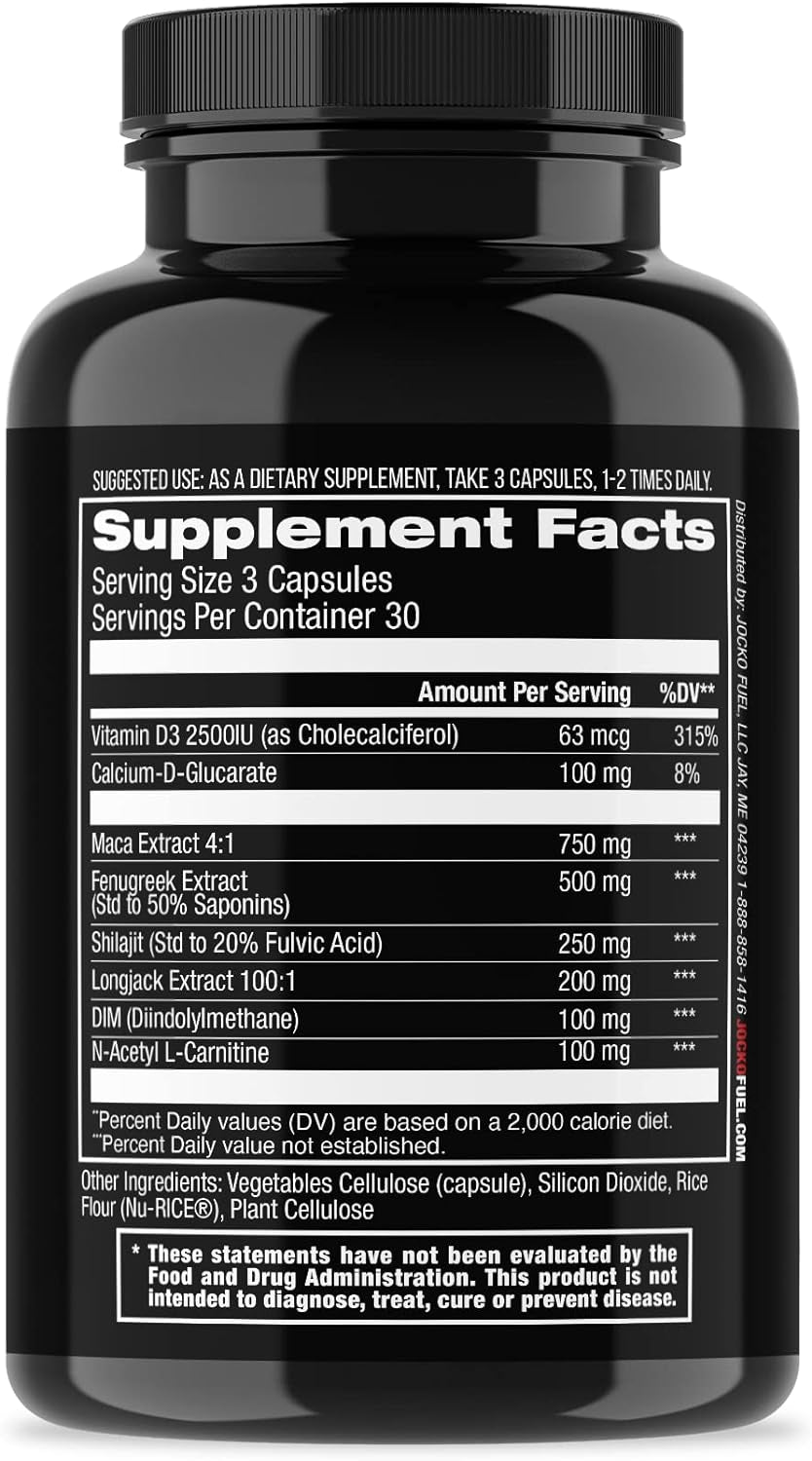 Jocko Fuel Test Booster Supplement - Natural Endurance, Stamina, & Strength Booster - Muscle Builder & Nitric Oxide Booster with Vitamin D, Zinc, & Ashwagandha Root, 90Ct