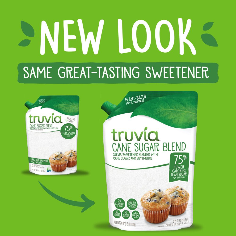 Truvia Cane Sugar Blend, Mix of Stevia Sweetener and Cane Sugar (24 Oz Bag)