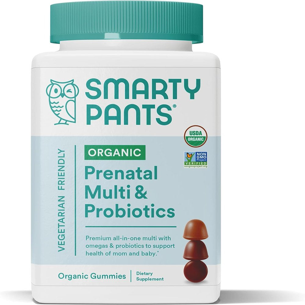 Smartypants Organic Prenatal Vitamins for Women, Multivitamin Gummies: Probiotics, Biotin, Methylfolate, Omega 3 (ALA), Vitamin D3, C, Vitamin B12, B6, Vitamin A, K & Zinc, 120 Count (30 Day Supply)