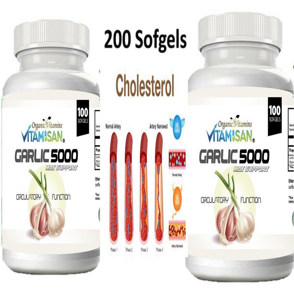 GARLIC EXTRACT 5000Mg CHOLESTEROL HEALTH ANTIOXIDANT SUPPLEMENT 100 PILL Gel (2 Pack)