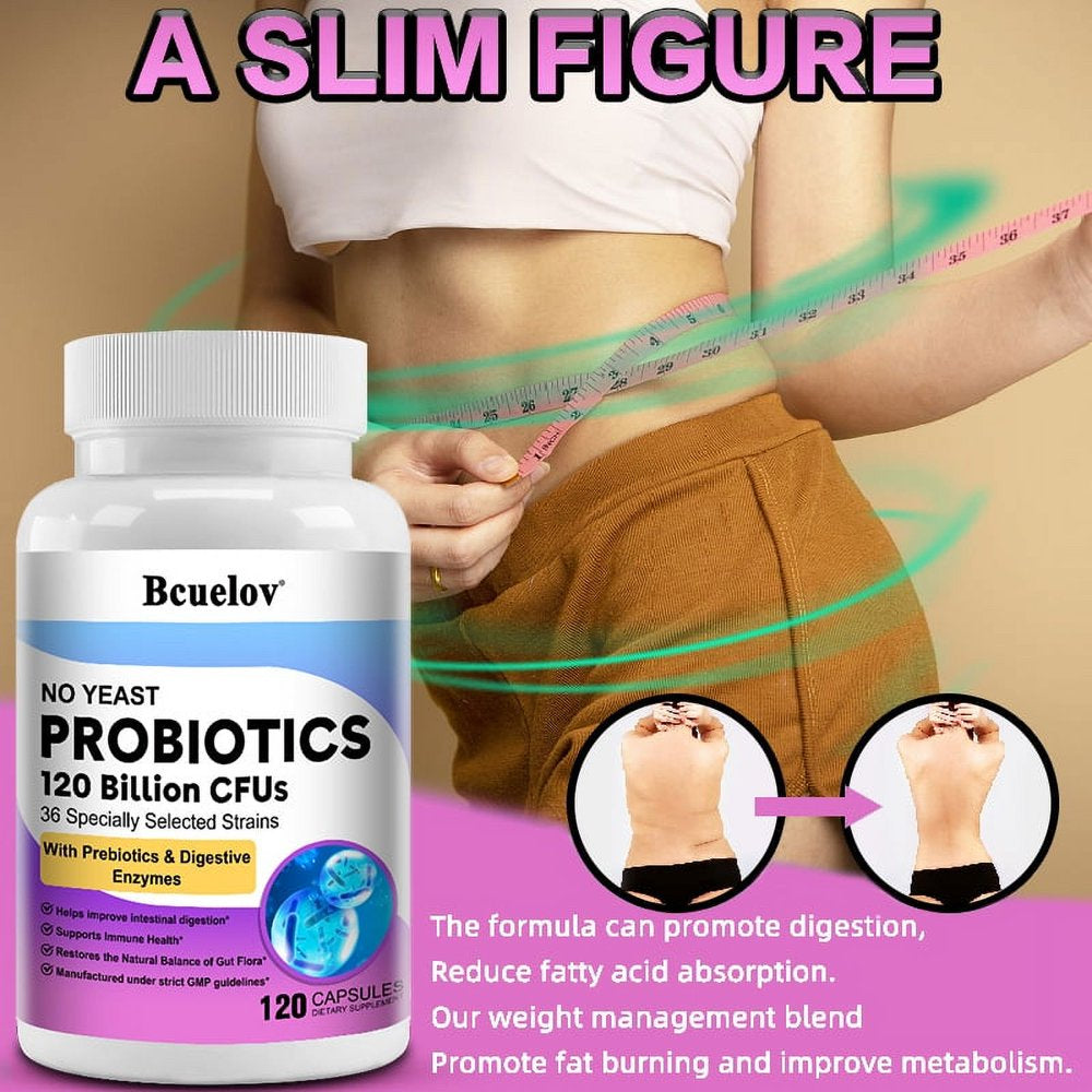 Bcuelov Probiotics 120 Billion CFU - 36 Strains with Prebiotics & Digestive Enzymes, Gut Digestive & Immune Support