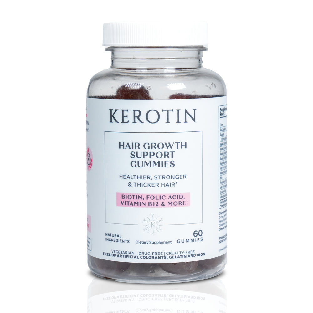 Kerotin Hair Growth Gummies - Vegetarian, Natural and 100% Made in the US - for Thinning Hair and Faster Growth - Berry Flavored, Contains Biotin and Essential Vitamins