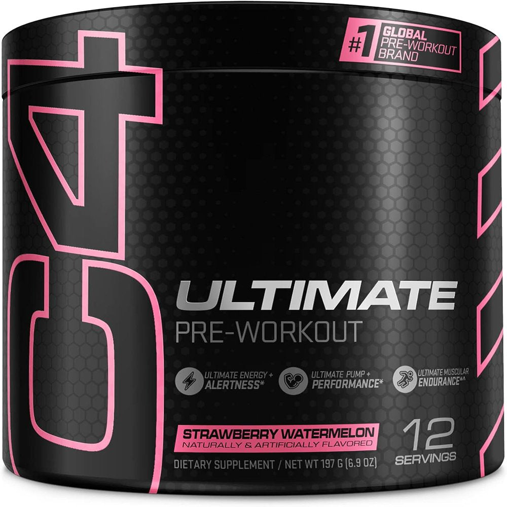 Cellucor C4 Ultimate Pre Workout Powder Strawberry Watermelon Sugar Free Preworkout Energy Supplement for Men & Women 300Mg Caffeine,3.2G Beta Alanine ,2 Patented Creatines 12 Servings