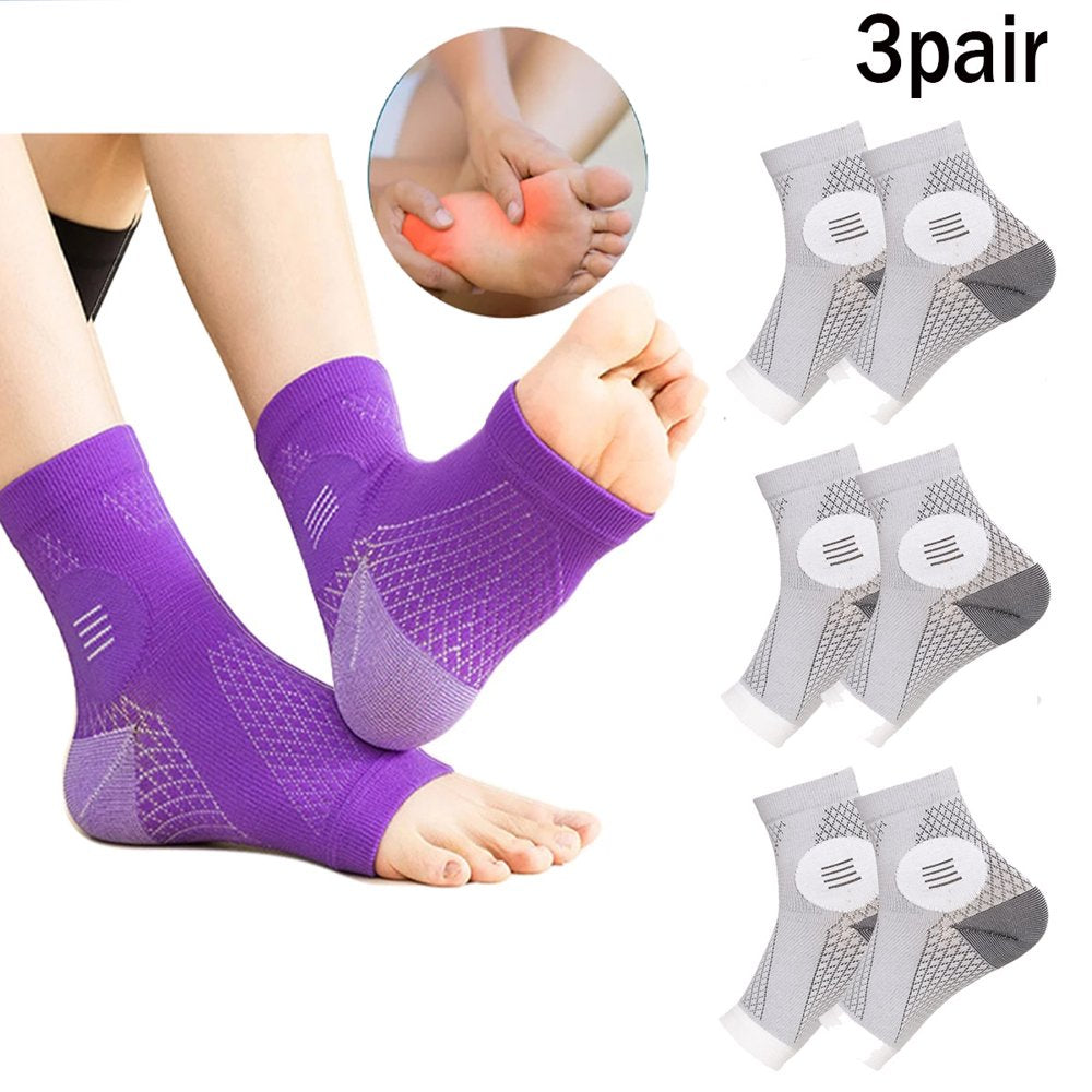 Neuropathy Socks for Women Men,3Pair Soothe Compression Socks for Neuropathy Pain, Ankle Brace Plantar Fasciitis Swelling Relief，Adult-L，White