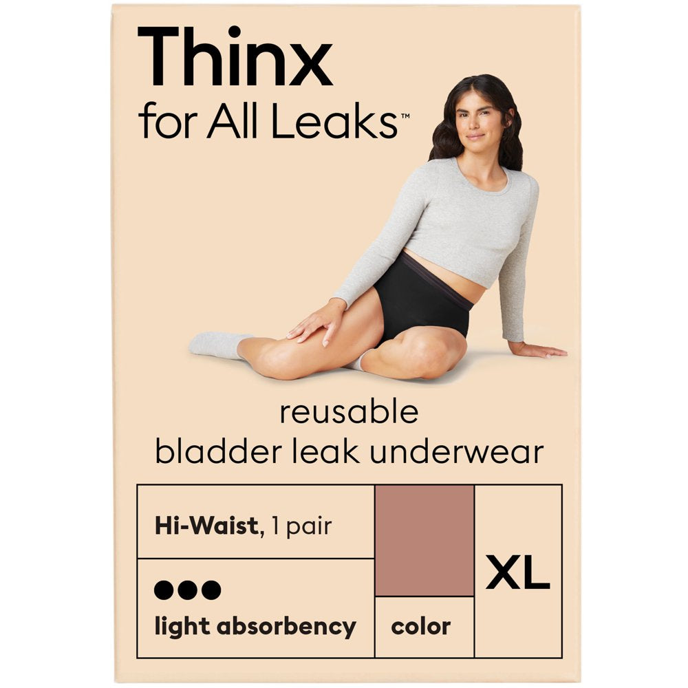 Thinx for All Leaks Light Absorbency Hi-Waist Bladder Leak Underwear, Extra Large, Desert Rose