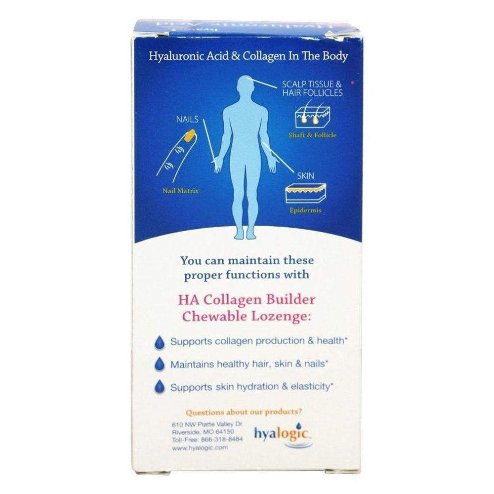 Hyalogic Hair Skin Nails HA Collagen Builder 30Ct Chewable Biotin Silica