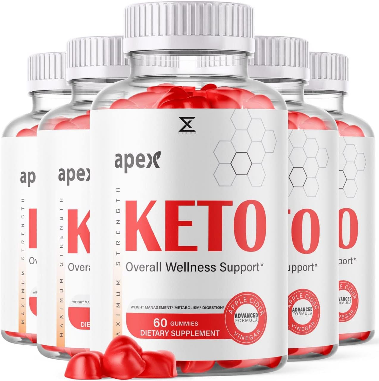 (5 Pack) Apex Keto ACV Gummies - Apex Keto ACV Gummies for Weight Gummy Loss Apex Keto plus Apple Cider Vinegar Advanced Formula Keto plus Wellness Weight Support Pill Supplement Gummies (300 Gummies)