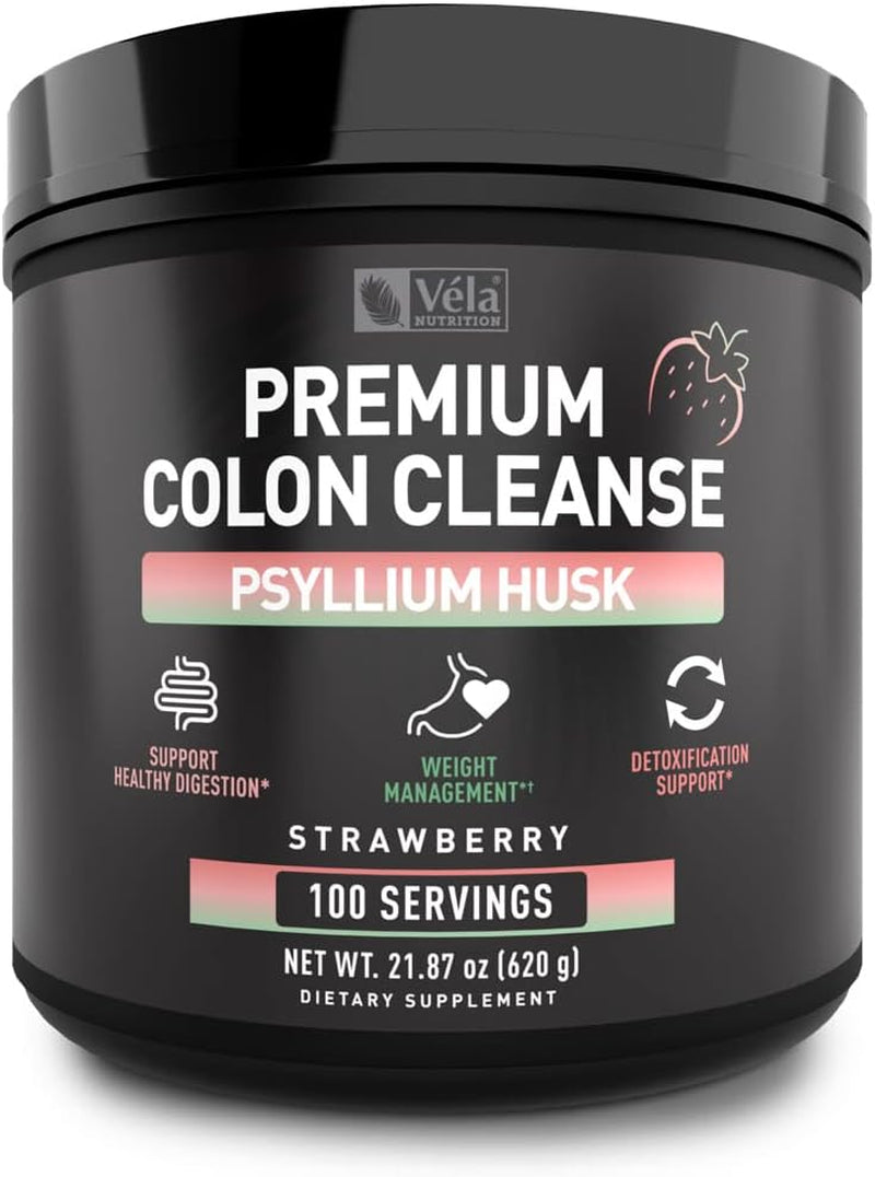 Psyllium Husk Powder Colon Cleanser | Superior Colon Cleanse | Support Healthy Digestion, Detoxification, and Weight Management | Strawberry Fruit Flavor, 100 Servings