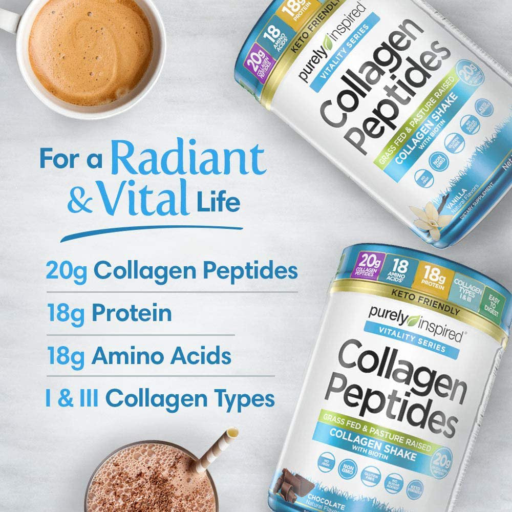 Collagen Powder Purely Inspired Collagen Peptides Powder Collagen Supplements for Women and Men Collagen Protein Powder with Biotin Keto Friendly & Non-Gmo Chocolate, 1.26 Lbs (23 Servings)