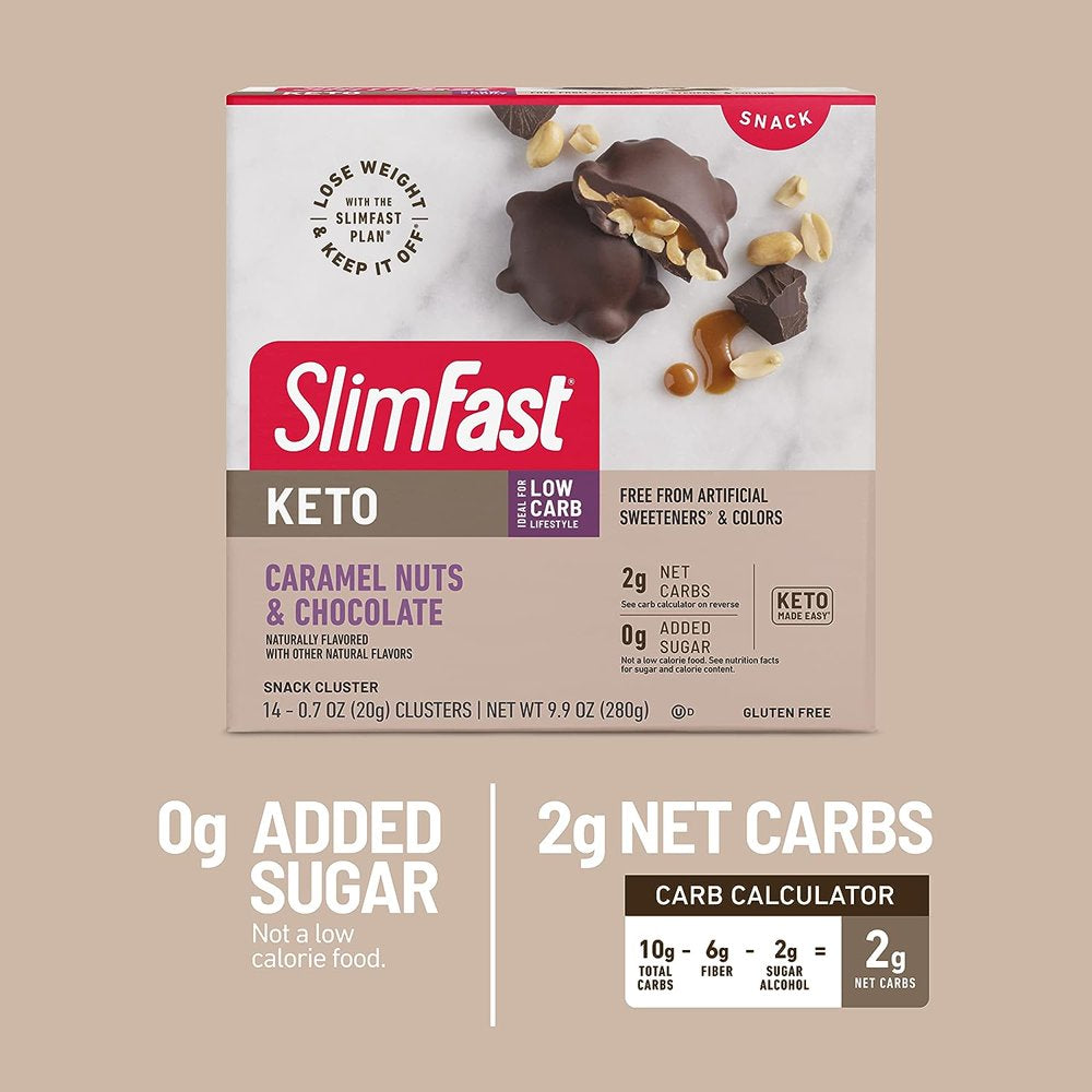 Slimfast Keto Fat Bomb Snack Clusters Caramel Nuts & Chocolate -- 14 Pieces