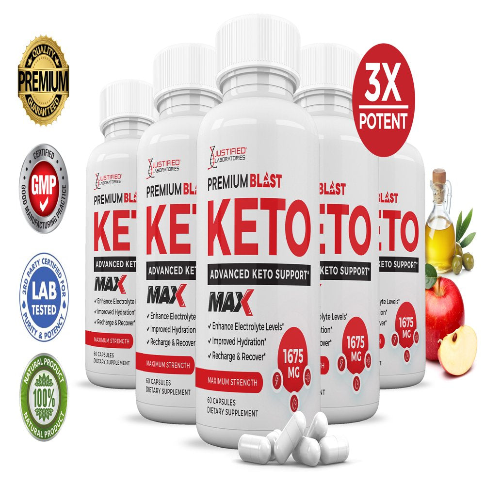 (5 Pack) Premium Blast Keto ACV MAX Pills 1675Mg Dietary Supplement 300 Capsules