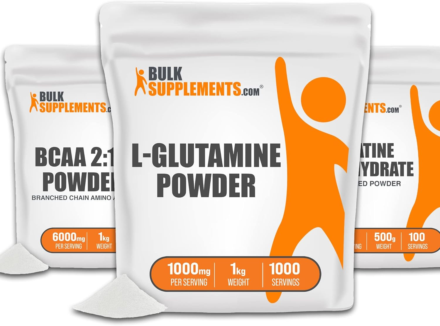 BULKSUPPLEMENTS.COM L-Glutamine Powder 1KG, with BCAA 2:1:1 Powder (Branched Chain Amino Acids) 1KG & Creatine Monohydrate Powder (Micronized Creatine) 500G Bundle