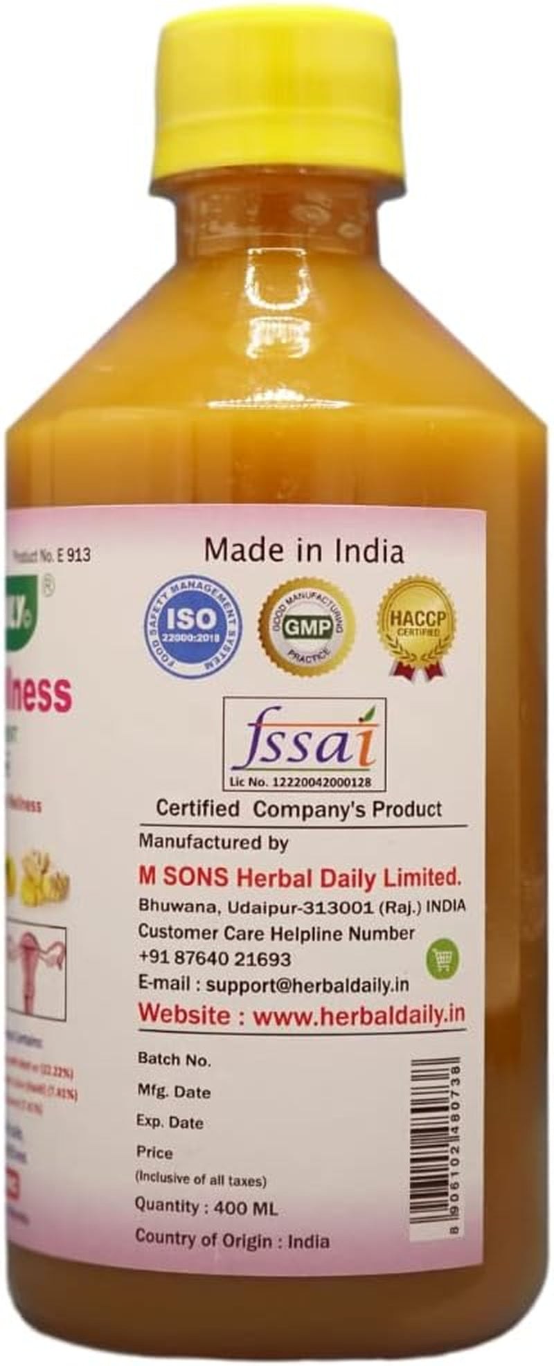 Women'S Wellness Syrup - 400Ml- Natural Dietary Supplement for Overall Women Health, and Body Detox (1 Bottle) - Sareaca Asoca, Turmeric, Apple Cider Vinegar, Garlic, Ginger, Honey, Lemon