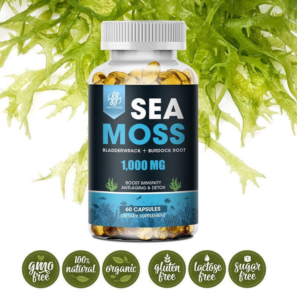 Imatchme 100% Natural Sea Moss Capsules 1000Mg Supplement - Immune System, Gut, Skin & Thyroid Support - 60 Capsules