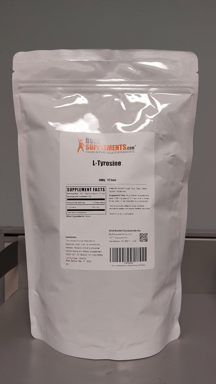 BULKSUPPLEMENTS.COM L-Tyrosine Powder 500G, with Beta Alanine Powder 500G, Taurine Powder 1KG & L-Theanine Powder 100G Bundle