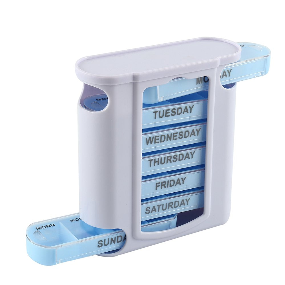 Willstar Stackable Daily Pill Organizer Case Weekly Pill Medicine Reminder Box Folding Sort Pill Box Container with 7 Individual Stacking Cases 4 Times a Day 7 Day Pill Storage Dispenser