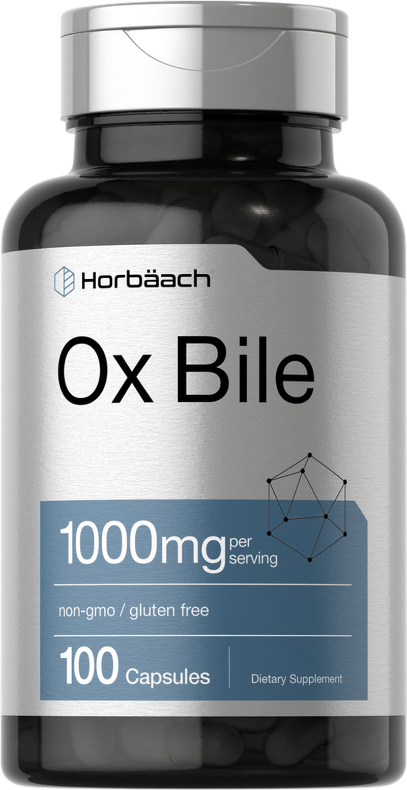 Ox Bile 1000Mg | 100 Capsules | Digestive Enzymes Supplement | by Horbaach